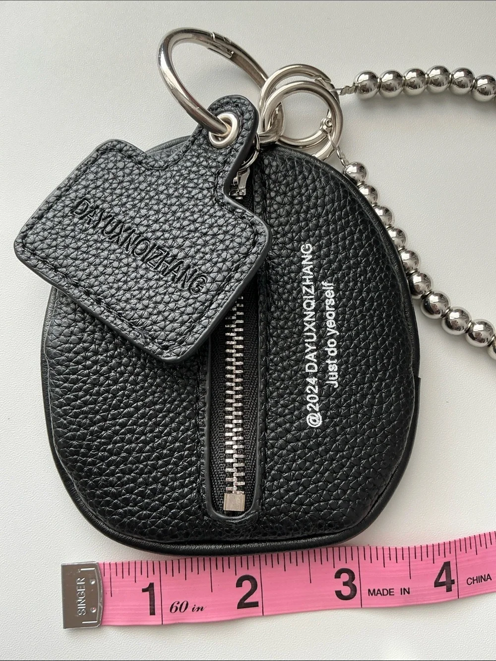 Black Leather Key Pouch with Beaded Wristlet